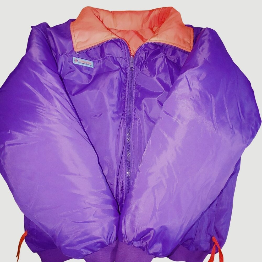 Columbia Down Reversible Puffer Jacket Large Vintage Purple Neon Pink Retro Ski